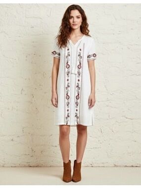 ANTHROPOLOGIE Orange Creek DRESS Linen Embroidered SMALL Ivory